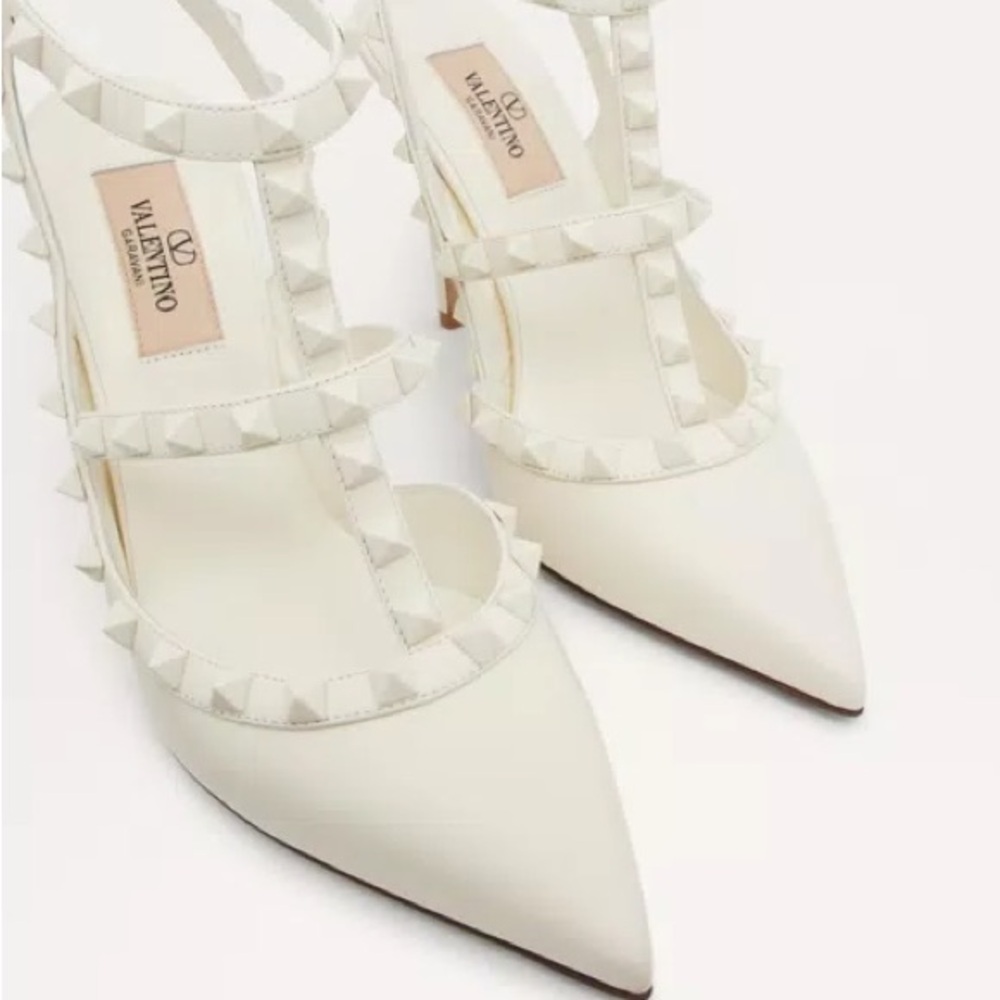 Valentino White Stiletto Heels with Ruffle Detail